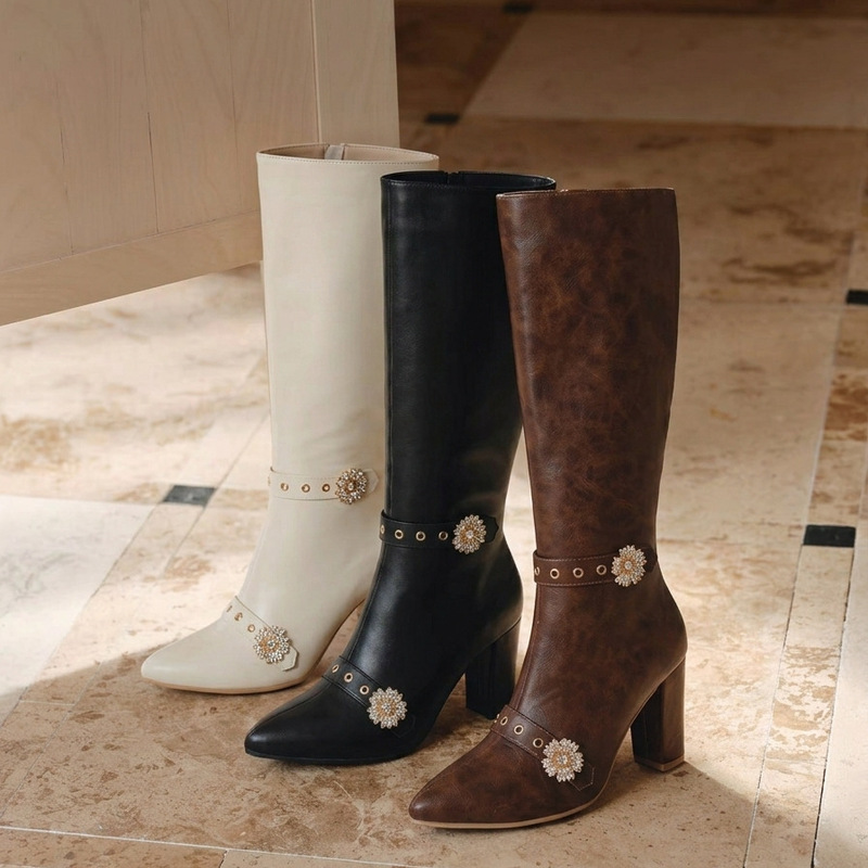 Cross-Border Foreign Trade European and American Fashion Boots, Round-Toe Chunky Heel Elegant Knee-High Boots, Riding Boots, Women's Boots, Women's Shoes, Direct from Manufacturer Cross-Border Foreign Trade European and American Fashion Boots, Round-Toe Chunky Heel Elegant Knee-High Boots, Riding Boots, Women's Boots, Women's Shoes, Direct from Manufacturer