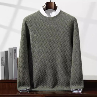 High-end Thickened Mountain Cashmere Sweater Crewneck plus size Knitted Base Sweater Men's Cross-border Autumn and Winter Business Leisure