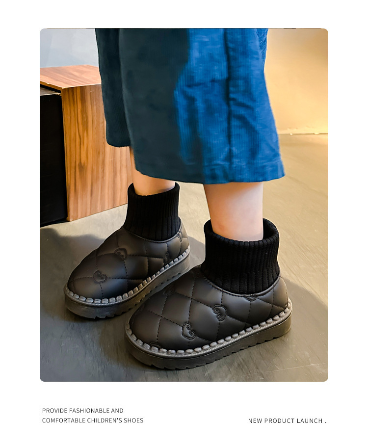 Children's diamond grid snow girls in winter 2024, new styles for boys with plush cotton shoes, elastic short socks and_voghion.com
