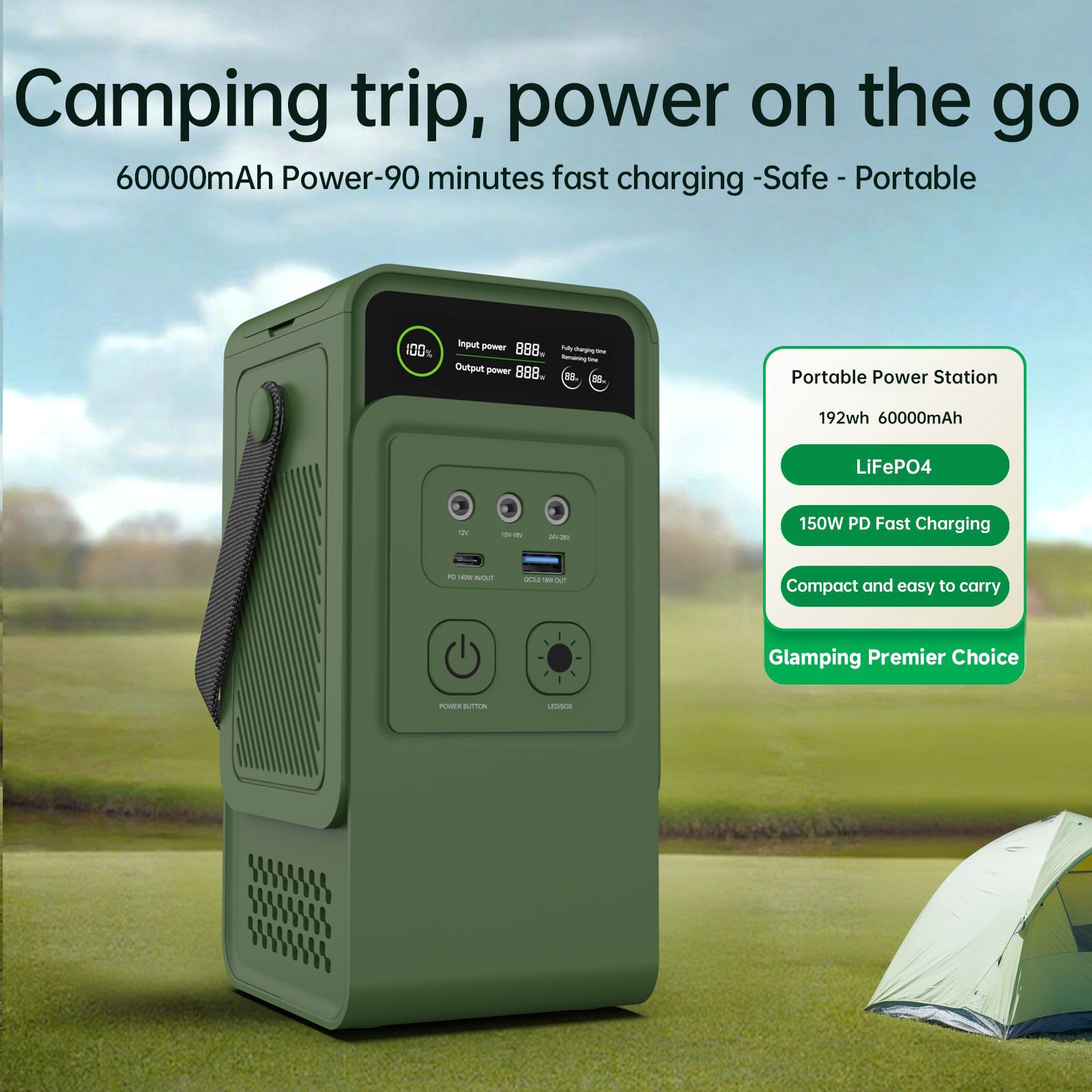 Fuente de alimentación al aire libre 60.000 mA gran capacidad 200W fuente de alimentación al aire libre paneles solares fotovoltaicos fuente de alimentación portátil