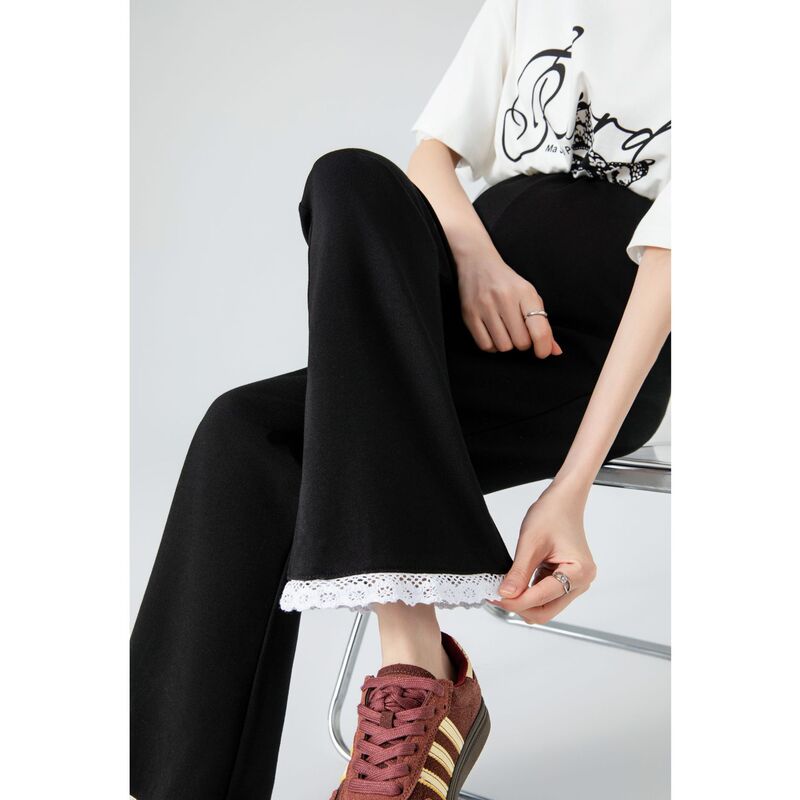 Spring and Autumn Maternity Drawstring French Flared Shaping Straight Slim Leg Lace Pants Maternity Slimming Cropped Pants Elastic Trendy Summer