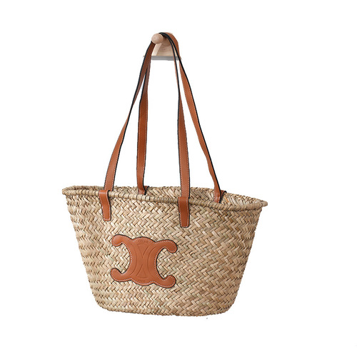 Women's straw single-shoulder handbag, large-capacity summer travel beach bag, handmade woven basket-style underarm tote