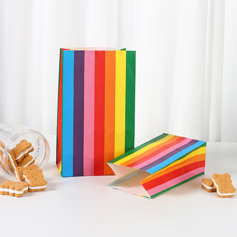 跨境七彩平口牛皮纸糖果袋节日饼干点心彩色礼物糖果包装纸袋批发
