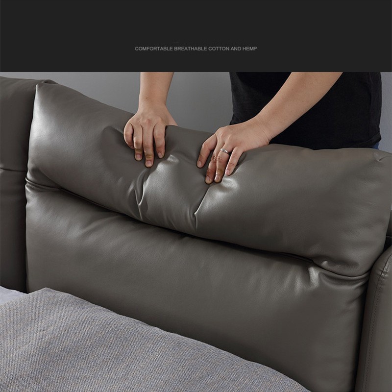 Cama de cuero genuino italiano cama doble minimalista 1,8 m moderno minimalista abajo cama suave simple boda cama dormitorio principal muebles