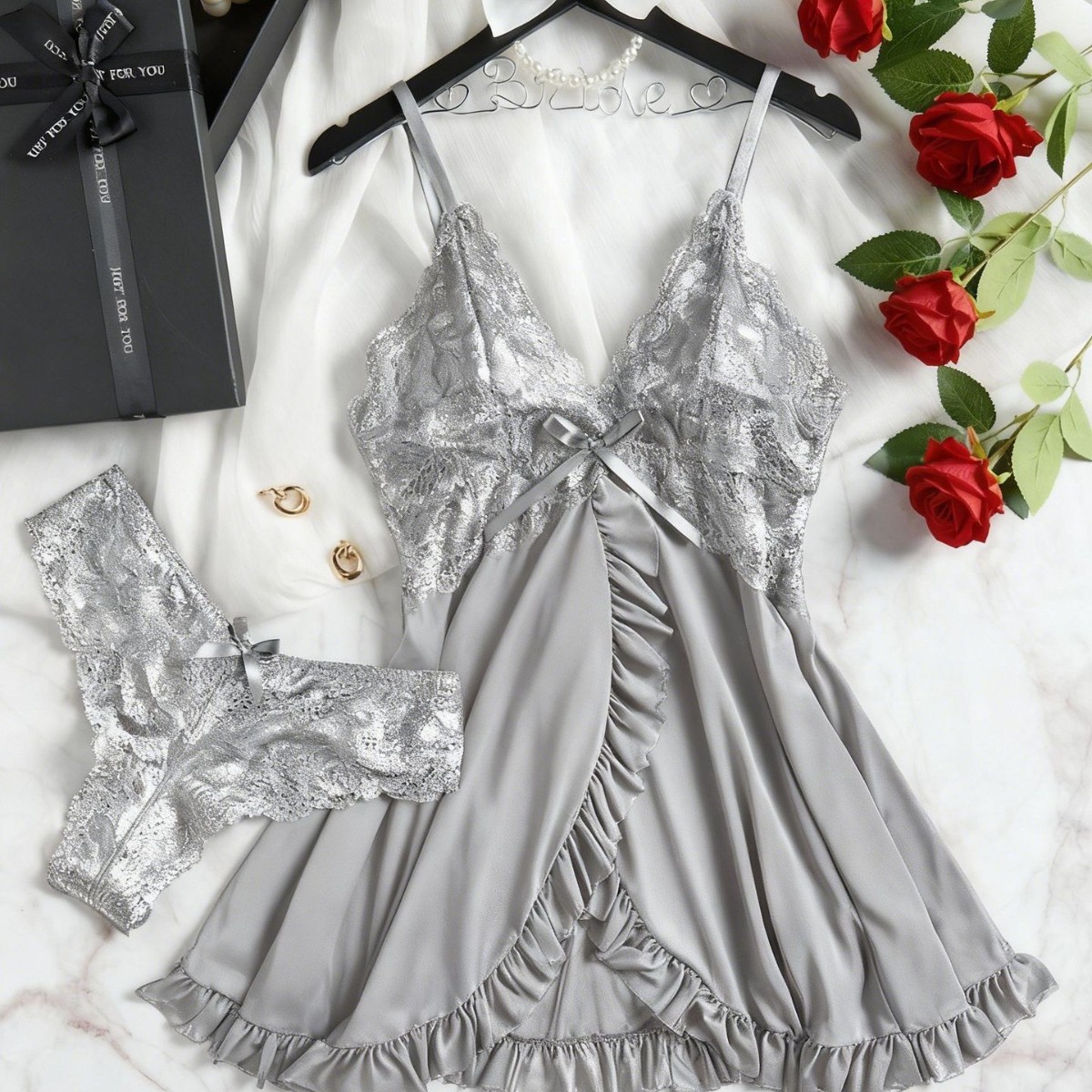 Europa y los Estados Unidos comercio exterior nuevo hilo de red de cuello en V de encaje colgante multicolor sexy ropa interior conjunto TEMU etiqueta Xiying image 5