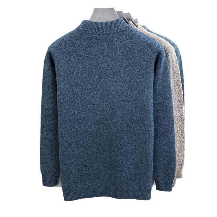 Jacquard invierno nuevo 100% lana de oveja hombre engrosado medio cuello suéter de fondo suave glutinoso suéter de punto suelto