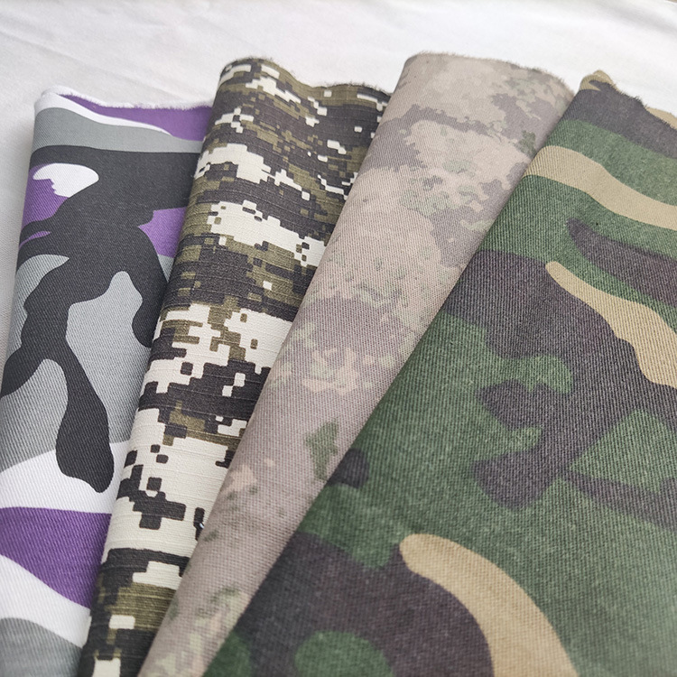 Fabrica de algodón orgánico de Shaoxing uniformes tela de impresión de camuflaje