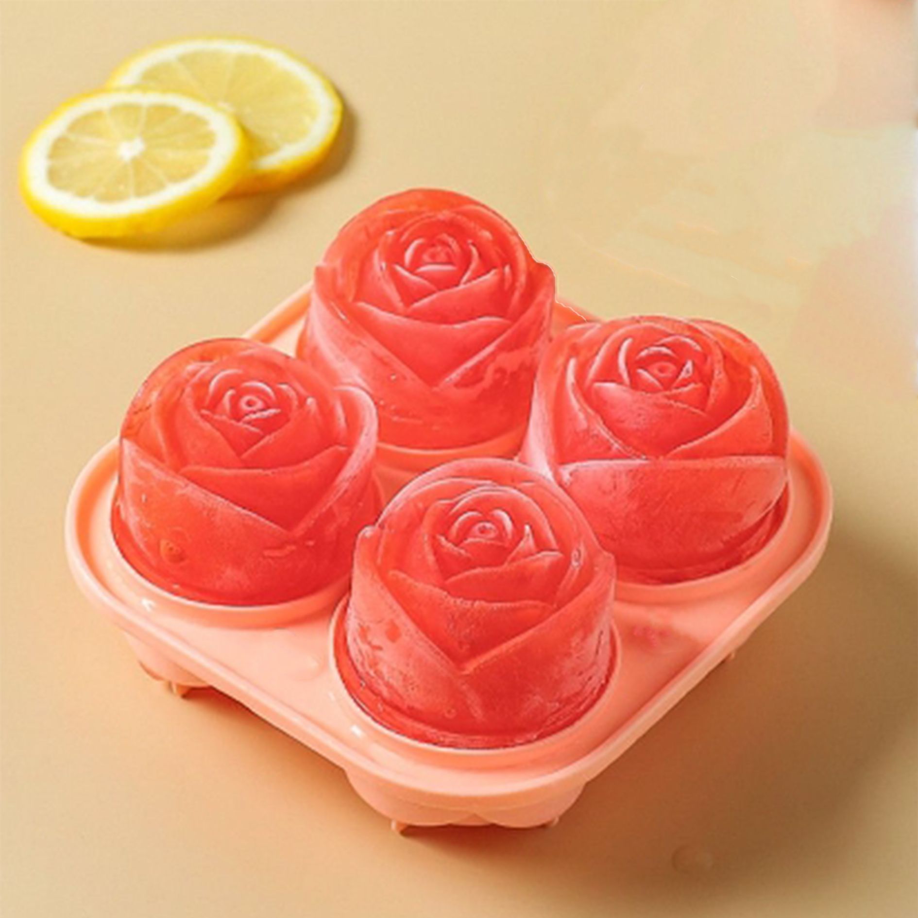 硅胶布丁果冻模具肥皂模月饼模具烘焙模具4连玫瑰硅胶蛋糕模具