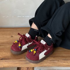 韩版女童鞋2025秋季新款儿童运动鞋低帮板鞋软底红色中大童德训鞋