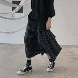 山本暗黑系赫本风小众设计感不规则格子半身裙女夏秋中长款a字裙