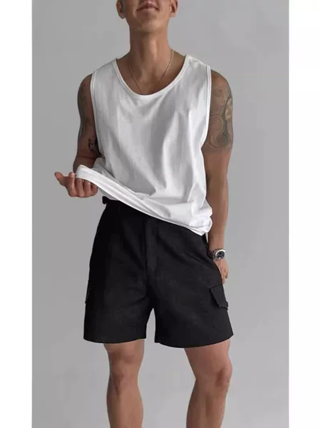 American Style Cotton Vest Men's High-end Low Collar Loose Sleeveless T-shirt Fitness Training Sports Big Collar Waistcoat