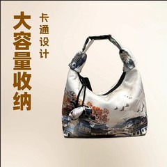 香雲紗三日月包斜めショルダーバッグ中国風レトロ引き縄百合装飾ハンドバッグ