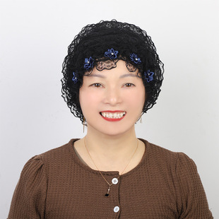 New Style Mom Hat, Fashionable Flower Lace Turban, Breathable Gauze Turban to Cover White Hair, Stylish Hairdressing Hat