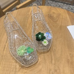 韓国版の新しいゼリーシューズ、花アクセサリー、下駄、クリスタルシューズ、装飾花、クリスタルサンダル、花スリッパ