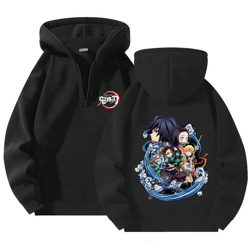Autumn Quarter Zipper Pullover Sweatshirt for Men and Women Casual Anime Demon Slayer Zipper Sweatshirt