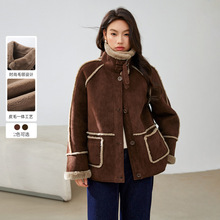 【复古焦糖玛奇朵皮毛一体绒感外套】纤莉秀大码女装胖mm春装新款