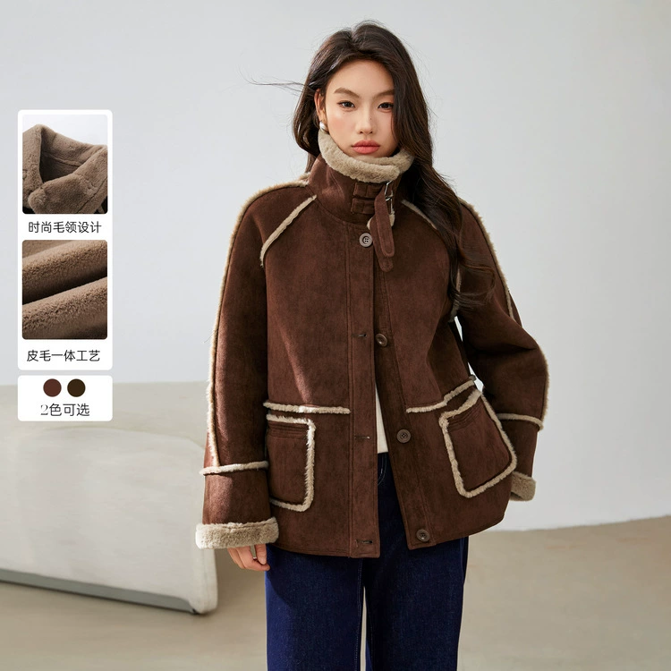 [Ретро карамель Macchiato меховая вельчатая куртка] Funny Show большой размер женский толстый мм весенний новый