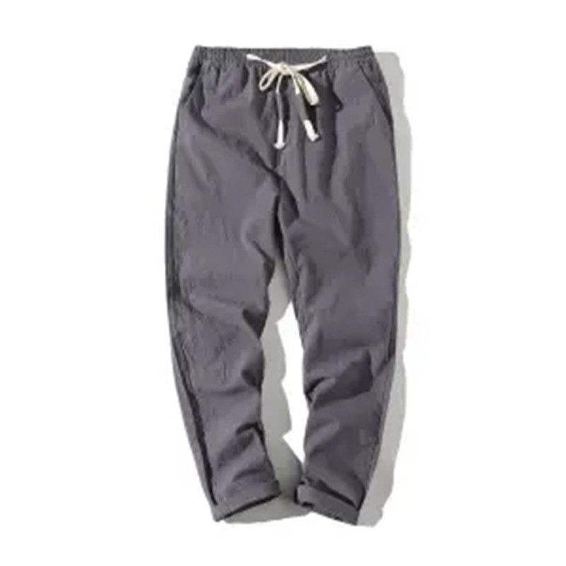 Pantalones cortos de lino casual para hombre, algodón de verano ancho y elástico, material de lino, tubo recto y lavado de grasa, pantalones largos simples de talla grande