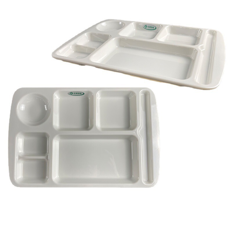 Five-compartment plate porcelain-like fast food plate white plate melamine meal plate school canteen tableware manufacturers wholesale