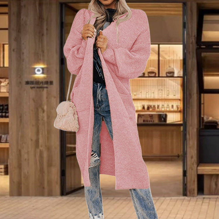 Damen Strickcardigan Mit Taschen Langarm Strickjacke Für Damen_voghion.com