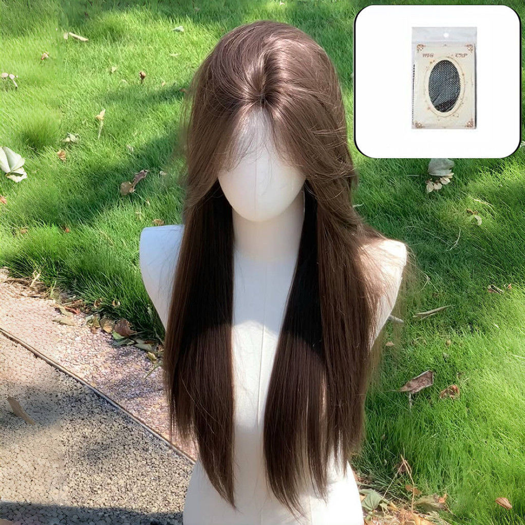 Perucas negras mujeres de encaje pequeño de ocho caracteres peñas largas recto diario negro largo recto cos gancho de mano cubierta de cabeza