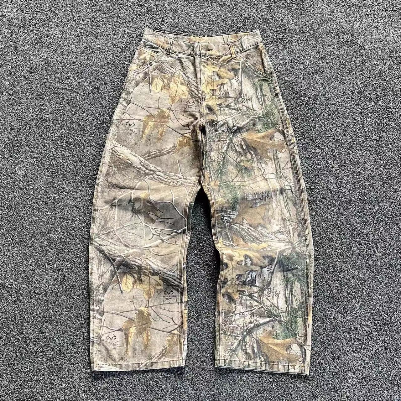 490g Weight Full Length Pants Length Men's Holiday Party Selfie Streetwear Tree Cattle Camouflage Full Length Jeans