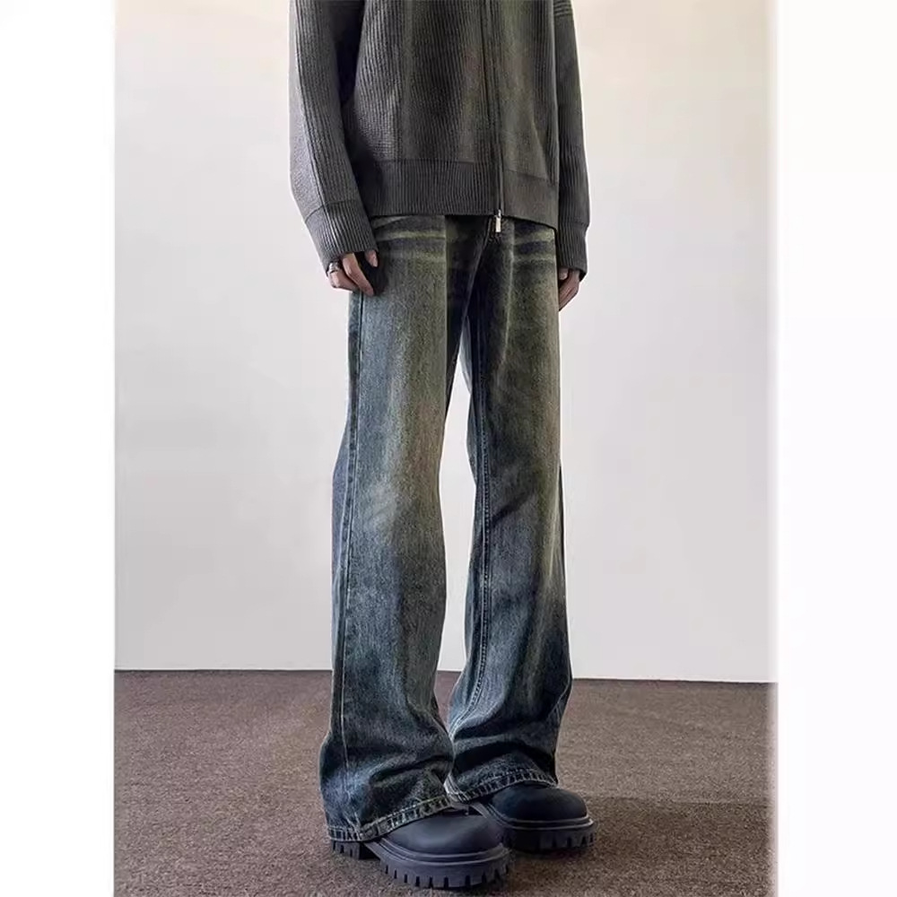 High Street Washed Old Jeans, Men's American Cleanfit Micro Ragged Pants, Trendy Brand Straight Slender and Long Pants_voghion.com