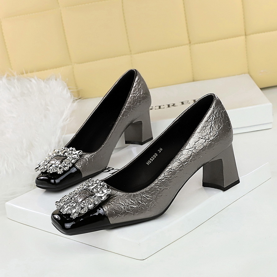 Retro Women's Mid Heel Pumps Square Toe Rhinestone Party Shoes_voghion.com