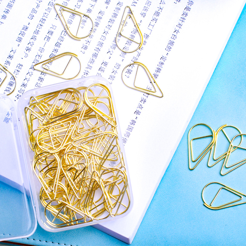 Creative water drop-shaped gold-colored clips, colorful cartoon wholesale metal clips, cute box-packed pins