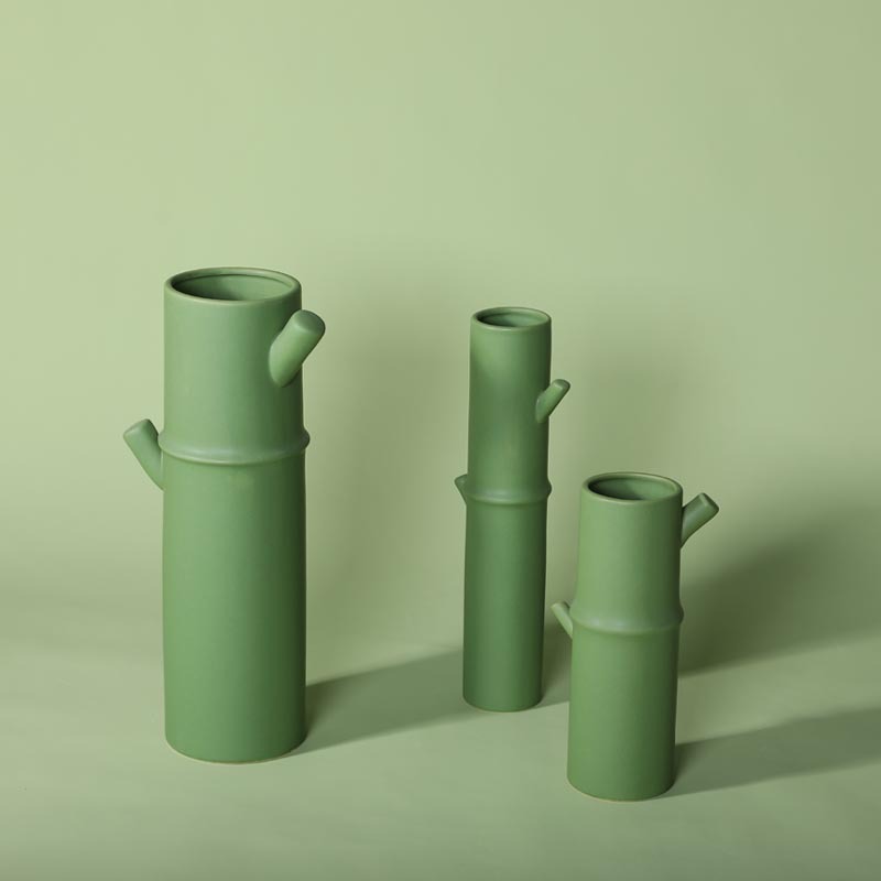 Florero de cerámica arreglo floral creativo arreglo de flores decoración imitación de bambú casa China tubo de bambú sala de estar accesorios de unión de bambú pasillo