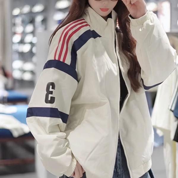 Adidas Originals unisex reversible sports cotton jacket with a stand-up collar, featuring three stripes and color-blocked design for a casual look