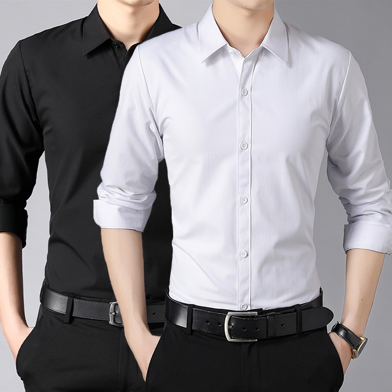 Men's White Shirt Spring and Autumn Business Professional Dress Long Sleeve Black Grey Non-ironing Casual Shirt Inch Factory Outlet Men's White Shirt Spring and Autumn Business Professional Dress Long Sleeve Black Grey Non-ironing Casual Shirt Inch Factory Outlet