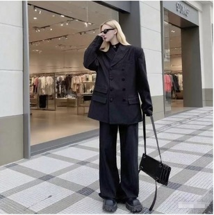 2025 Autumn Solid Color Cross-Border Double-Breasted Design Multi-Pocket Loose Casual Fashion Plus Size Blazer Two-Piece Set