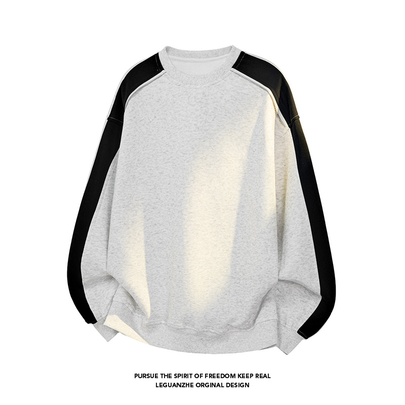 Sweat-shirt à col rond épais style américain pour homme, idéal pour le printemps, alliant qualité et contraste de couleurs._voghion.com