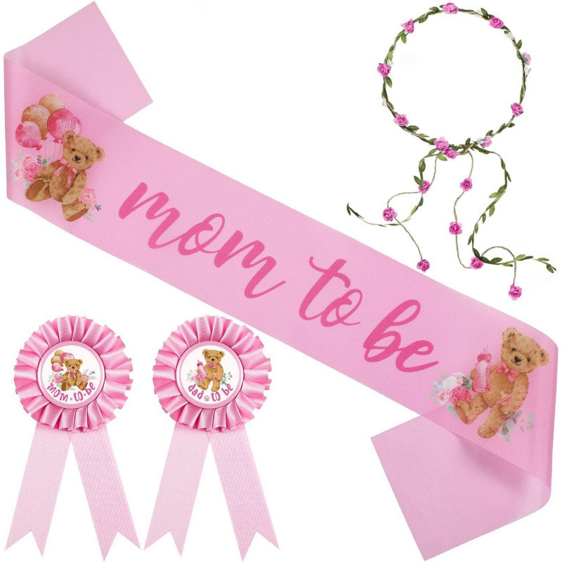 Correa de Hombro con Tema de Baby Shower, Osito de Peluche Rosa, Futura Mamá