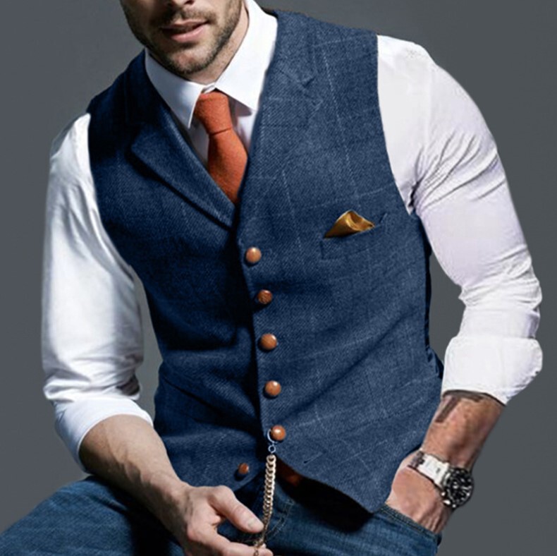 European and American Cross-Border Spring and Autumn Men's Slim-Fit Plaid Vest, Thin Style, in Stock for Quick Delivery European and American Cross-Border Spring and Autumn Men's Slim-Fit Plaid Vest, Thin Style, in Stock for Quick Delivery