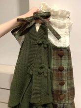 复古森系毛呢拼接格子年新款连衣裙春秋季学生收腰显瘦两件套