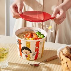 漫画かわいい高見えちびまる子ちゃんインスタントラーメンボウル大容量スープボウル蓋付きカタツムリヌードルラージボウルフライドポテトボウル