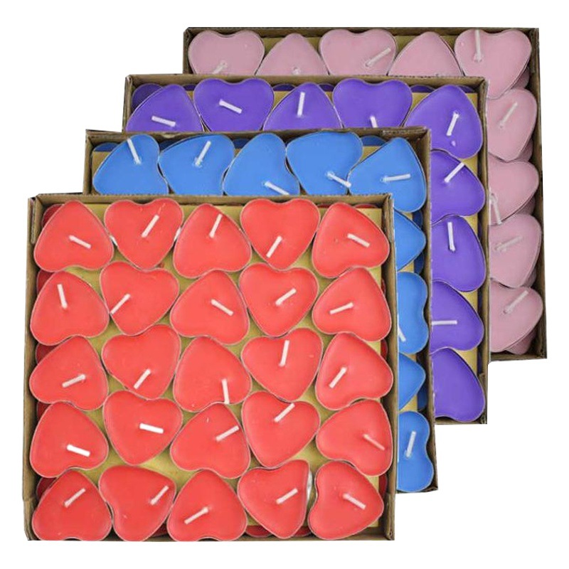 520 día de San Valentín Qixi propuesta confesión en forma de corazón cera de té al por mayor colorido Corazón de melocotón 50 velas pequeñas palabras de swing sin humo