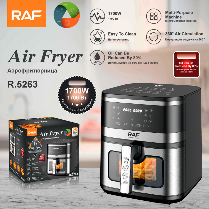 Raf European and American Household Air Fryer Large Capacity Digital Touch Screen Oil-Free French Fries Electromechanical Fryer 8L