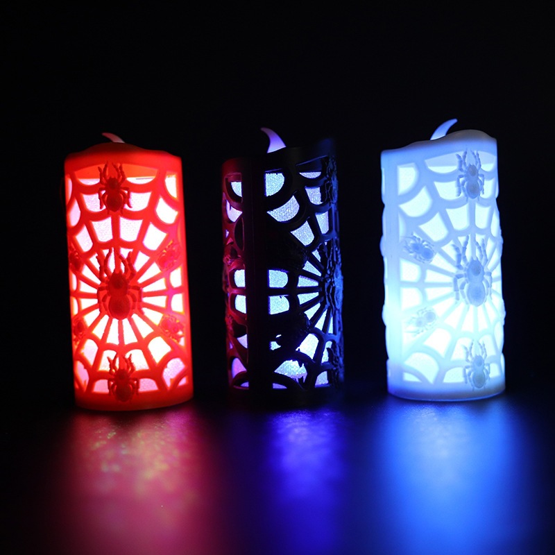 Halloween telaraña LED lámpara de vela flash de color fantasma casa embrujada KTV atmósfera decoración prop lámpara esqueleto