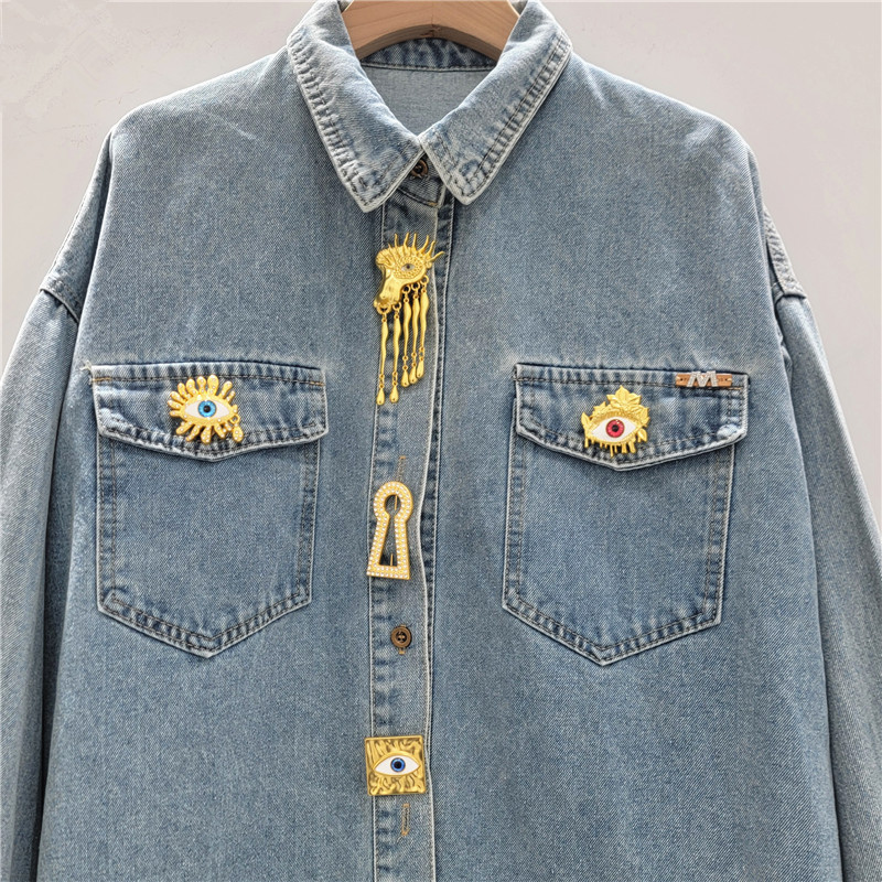 Chaqueta Camisera de Mezclilla para Mujer de Poliéster con Cuello Polo y Manga Larga image 3
