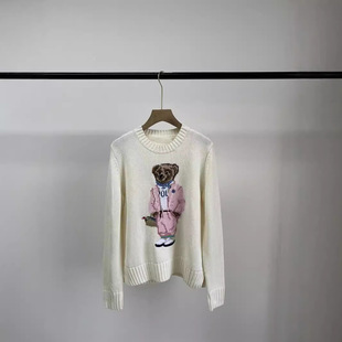 2025 Autumn/Winter New Cotton Heavy Cartoon Bear Round Neck College Style Age-Reducing Versatile Sweater for Women