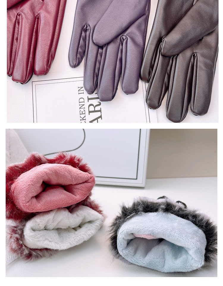 Gants en cuir simples et décontractés pour femmes, gants d'équitation en plein air d'automne et d'hiver pour écran tactile, gants en polaire chauds en PU_voghion.com