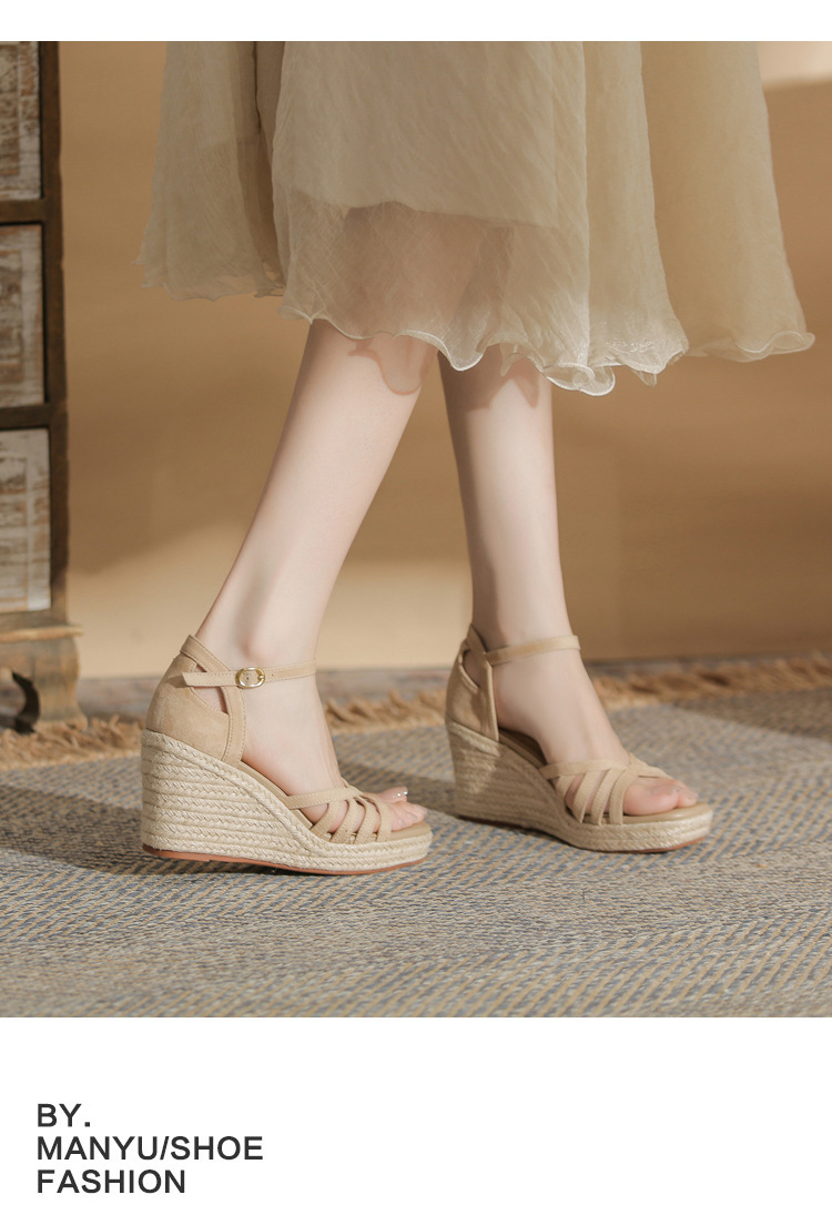 Sandal cao gót nữ hở mũi đế xuồng bọc dây thừng gót 9 cm — màu đen chi tiết 10