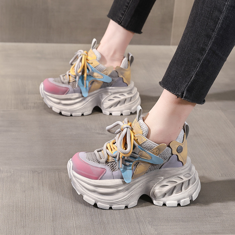 Giày sneaker nữ chunky đế dày tăng chiều cao, lưới thoáng khí, đa năng — màu sắc