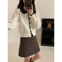 小香风翻领甜美针织衫上衣女秋冬新款减龄学院风小个子毛衣外套女