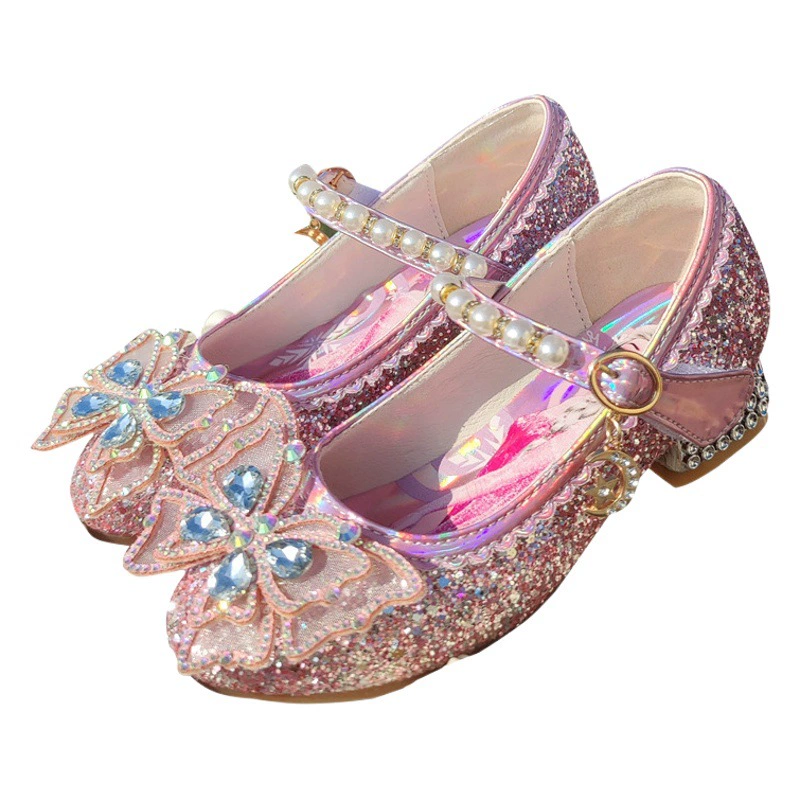 Детские сетчатые красные туфли на высоком каблуке с блестящими кристаллами в западном стиле для маленькой девочки Princess Diamond в наличии платье на день рождения для девочек