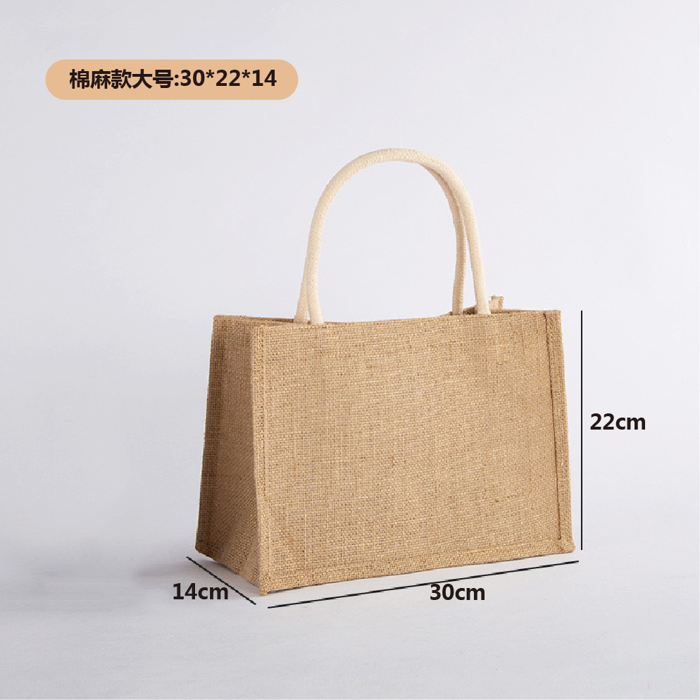 Spot bolsa de lino portátil con núcleo en blanco publicidad publicidad bolsa de lino de imitación patrón de impresión en color personalizado personalizado