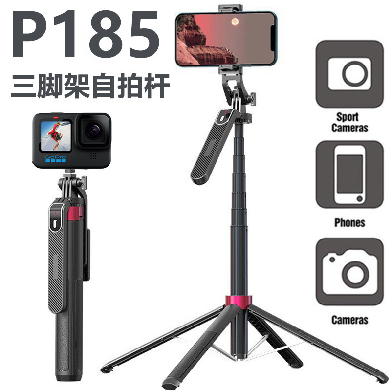 P185 Bluetooth Selfie Stick with Four-Corner Stand, 1.8m Telescopic Rod, Floor Support for Outdoor Live Streaming, Travel Photography, and Neck-Hanging Feature